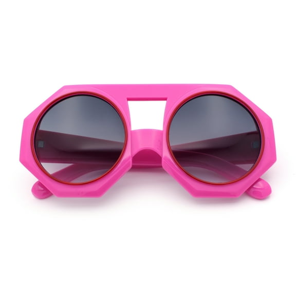 Circle Lens Victorian Octagon Flat Top Geometric Thick Plastic Sunglasses Pink - Smoke