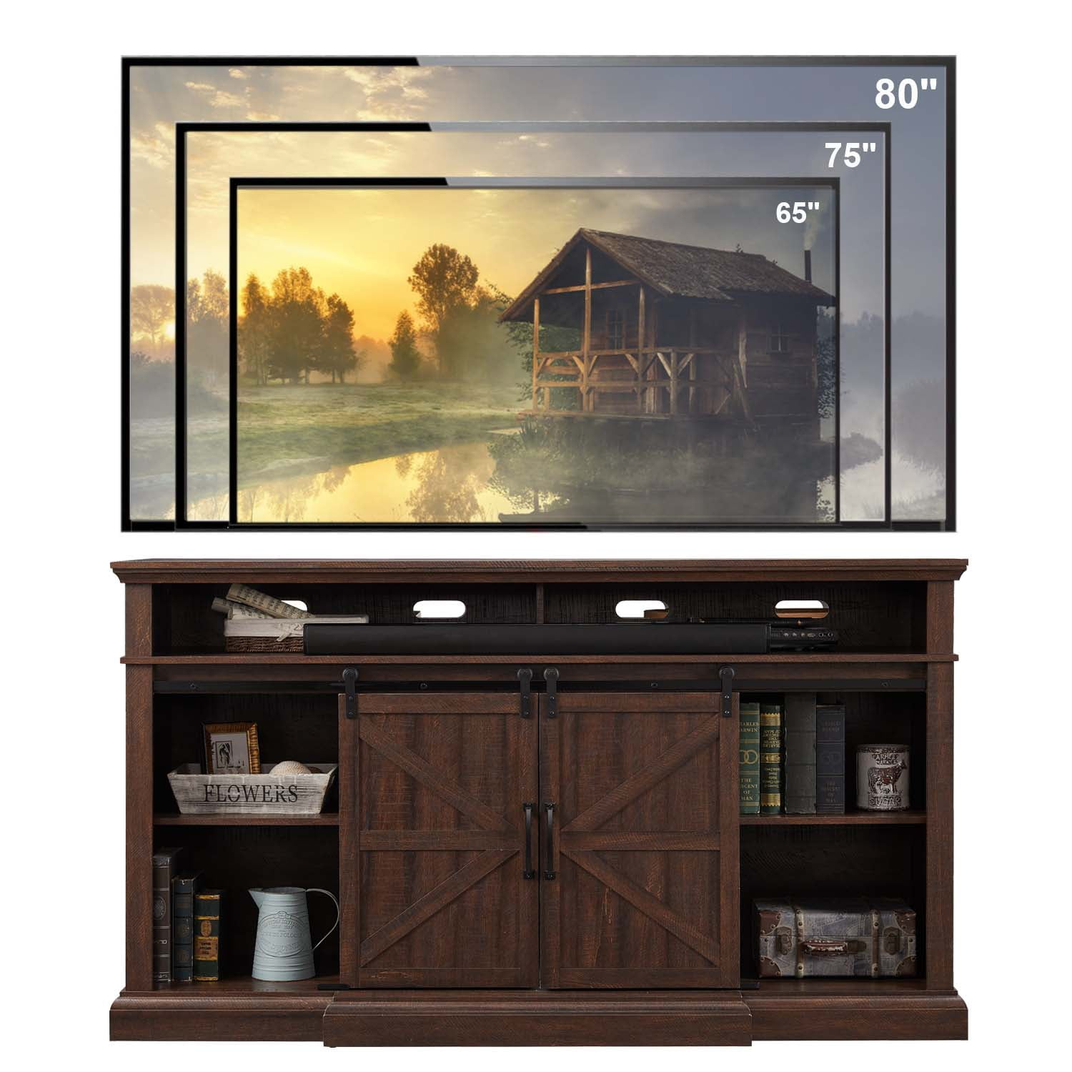SinCiDo TV Stand for 75 inches TV, Farmhouse TV stand with 37" Tall Entertainment Center for Living Room