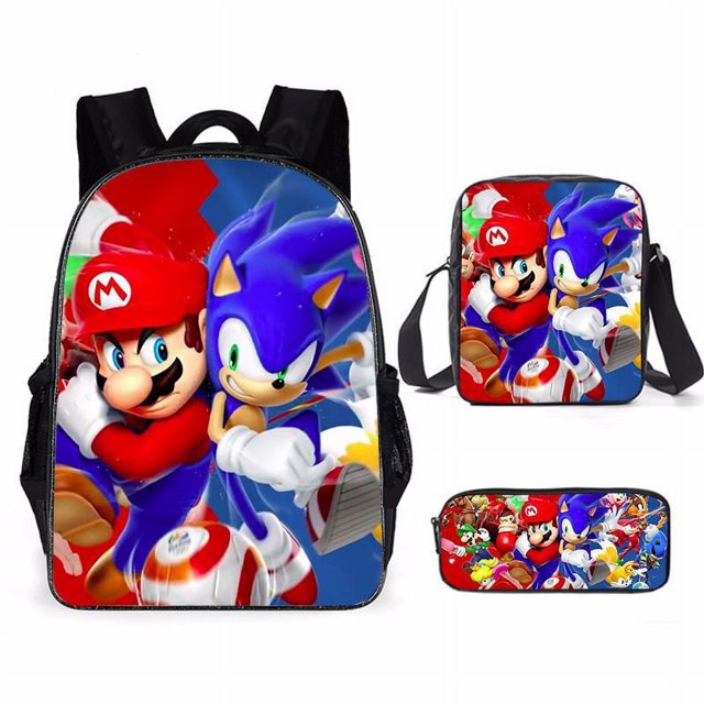 Mario Cartoon Backpack, Schoolbag Backpack Three-piece-SinKeeU
