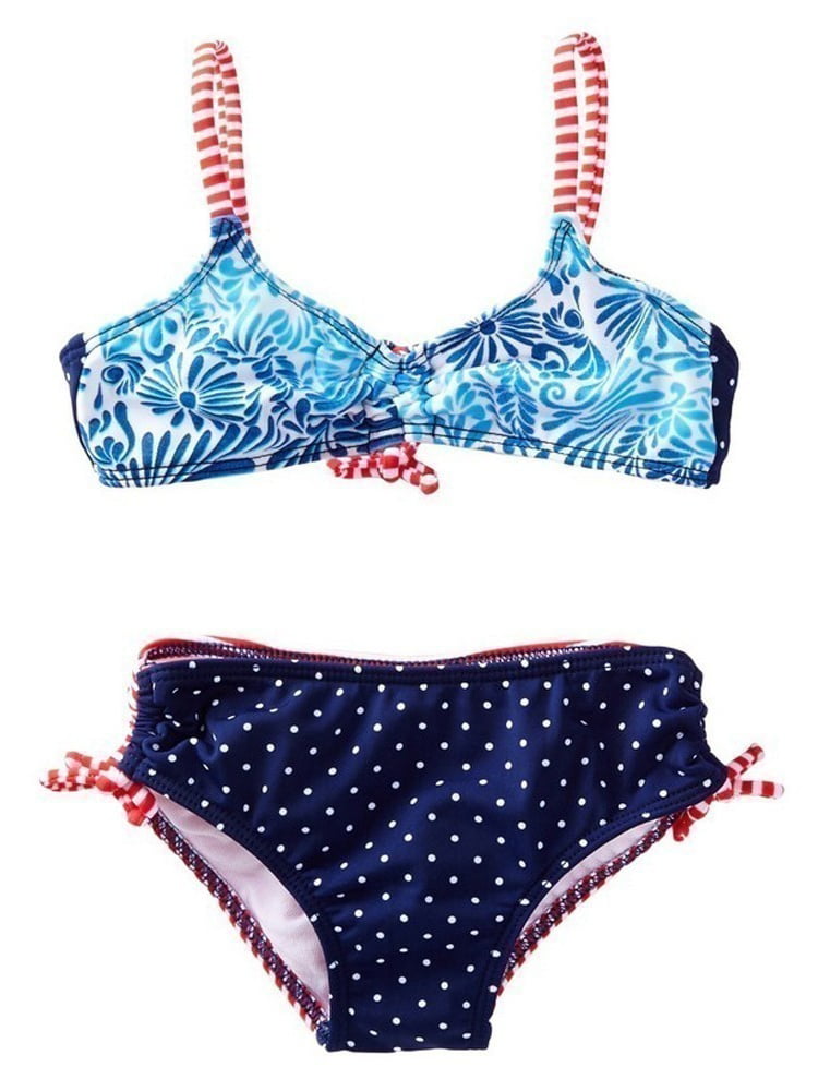 Azul Little Girls Blue Floral Dot American Dream Bandeau 2 Pc Swimsuit ...