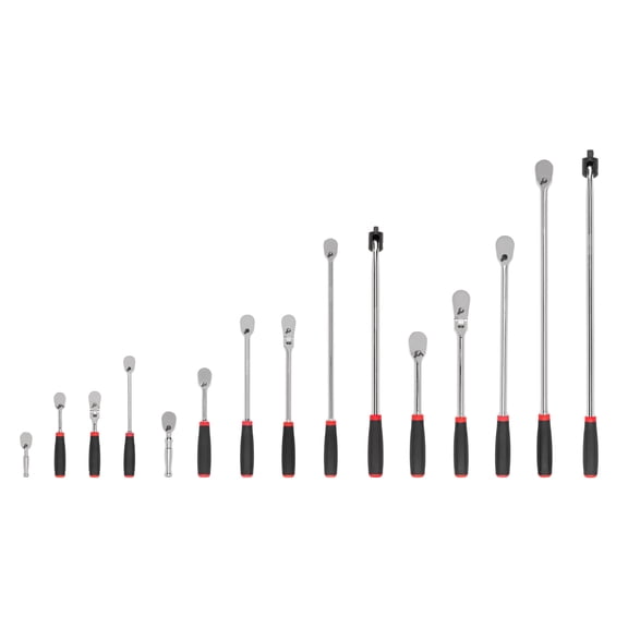 TEKTON 1/4, 3/8, 1/2 Inch Drive Non-Quick-Release Comfort Grip Ratchet and Breaker Bar Set (15-Piece) | SDR99903