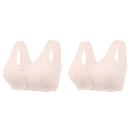 Wijhcboe 2 Pack Women s Women Bra Set And Underwear plus Comfortable New Thread Cloth Super Push up Bra Pure Cotton Front Button Bras for Women Pack Medium And Old Age Large Size No Steel Ring Bra S