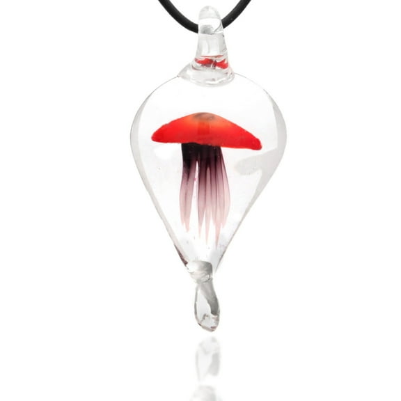 Besheek Murano Inspired Blown Glass Red Jelly Fish Necklace Pendant