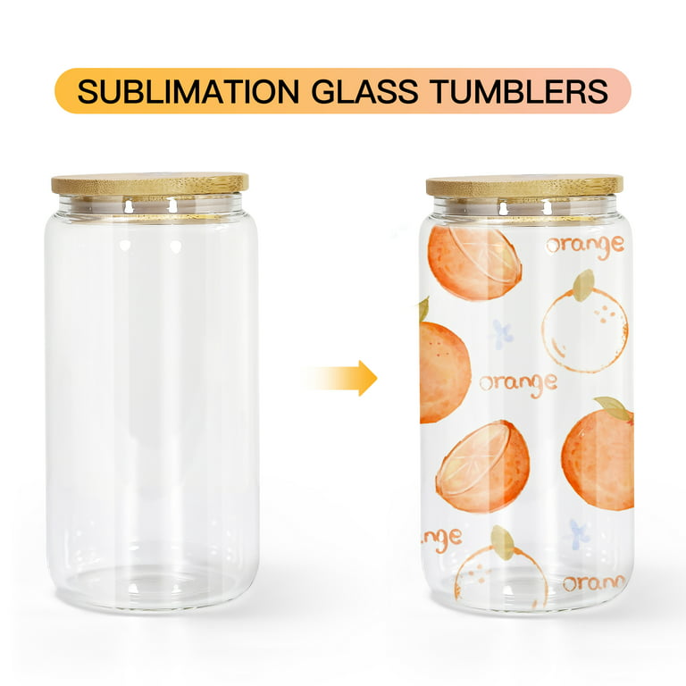 Clear Glass Sublimation Tumblers 16oz Bamboo Lid, DIY Mugs For