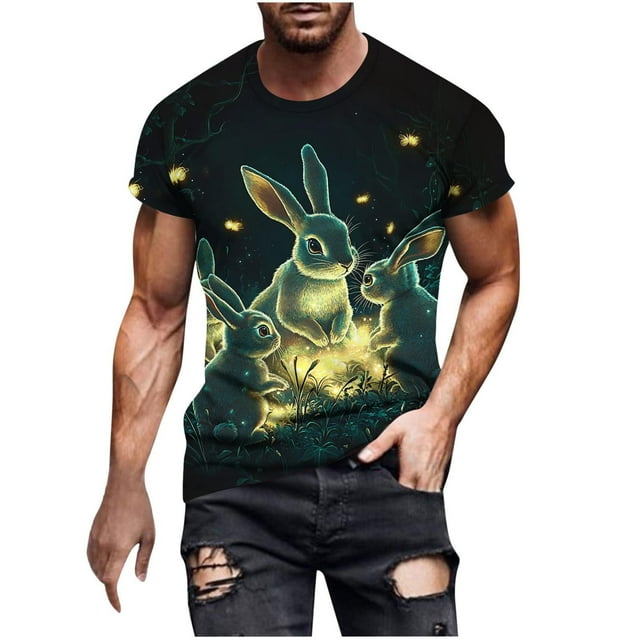 Mens Camisetas Casual Cuello Redondo Pascua Impresión Suéter, Pantalones Cortos Deportivos Mangas Blusa