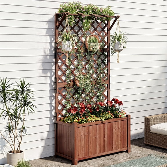 Jocisland 35.4x17.7x72 in Wood Planter with 1.6ft Depth Large Box for Outdoor, Raised Garden Bed for Climbing Plants, Gardening