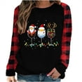thumbnail image 3 of Uootdi Women's Christmas Long Sleeve Raglan Christmas Snowflake Plaid Red Wine Glass Santa Hat Graphic Gift Print Holiday Sweat shirt, 3 of 4