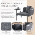 thumbnail image 3 of Modern Accent Chair with Back Pillow and Side Table, Upholstered Single Sofa Armchair with Iron Legs and Storage Pockets, Dark Gray Seating for Living Room Reception, 3 of 11