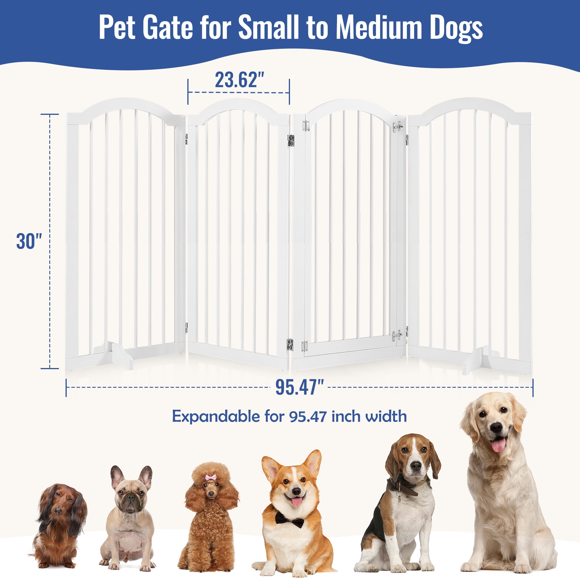 TrumanPick 36" H Extra Tall Dog Gates for Doorways, 6-Panel Foldable Pet Gate, 2 Support Feet Dog Fence for Stairs 138"L, White