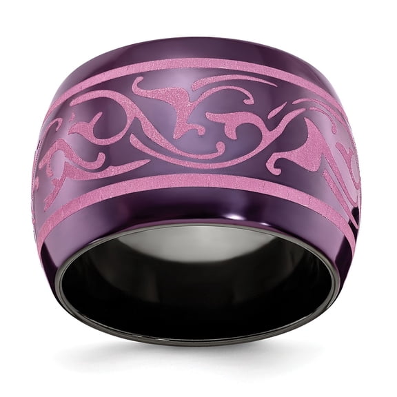 Edward Mirell Black Titanium Anodized Pink Domed 16mm Band Size: 7; for Adults and Teens; for Women and Men