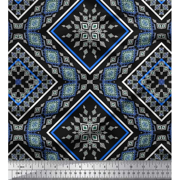 Soimoi Polyester Crepe Fabric Aztec Kilim Print Fabric by Yard 52 Inch Wide