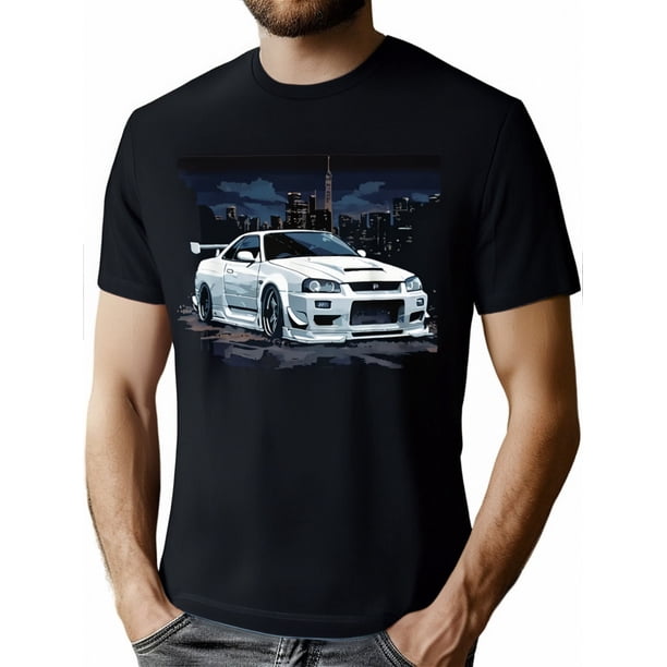 Camiseta de manga corta con cuello redondo y estampado de coches de moda para hombre, 100 % algodón, informal y cómoda para el día a día. Corte clásico, estampado de moda, tacto premium.