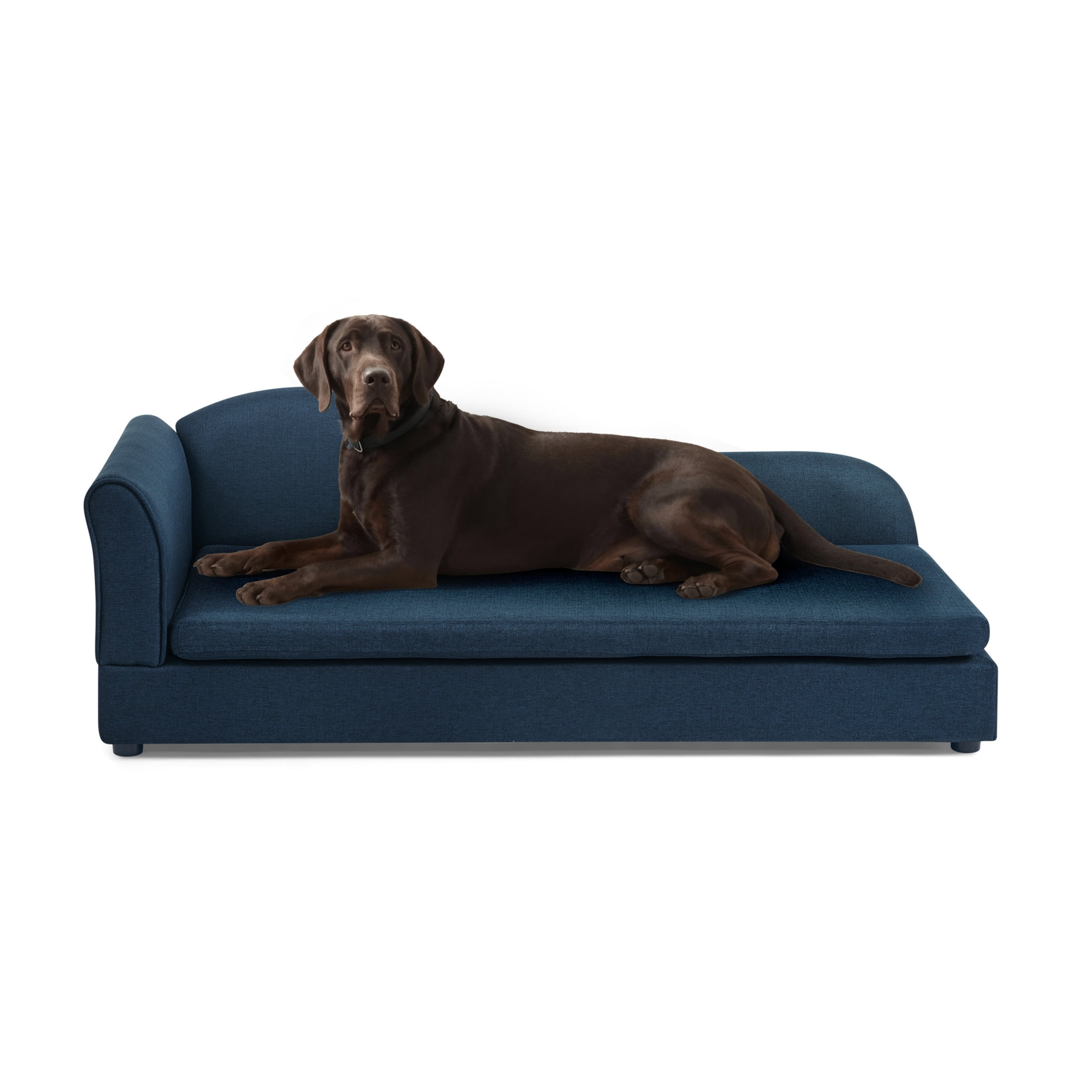 Noble House 55" Linen Upholstered Oversized Pet Sofa, Irregular Wave Backrest Dog Bed with Single Armrest, Dark Blue