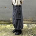 thumbnail image 2 of Long Cargo Skirts for Women with Pockets Low Rise Drawstring Shirred Baggy Skirt E Girls Retro Harajuku Streetwear, 2 of 7