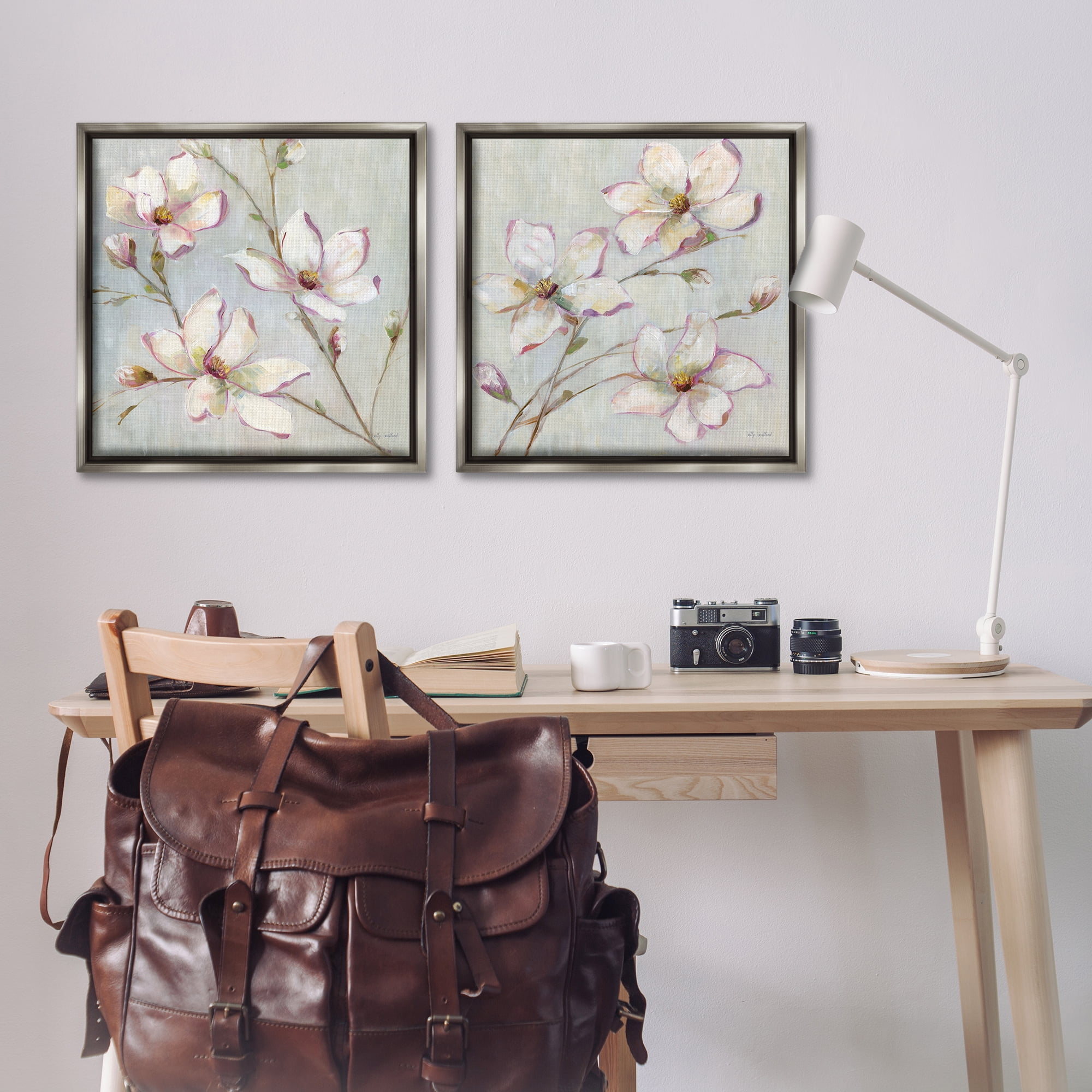 Stupell Industries Spring Tree Blooms Plants & Flowers Painting Gray Floater Framed Canvas Art Print Wall Art, 25 x 25, Set of 2