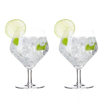 Viski Raye Crystal Footed Gin & Tonic Glasses - 14 oz - Set of (Best Glass For Gin And Tonic)