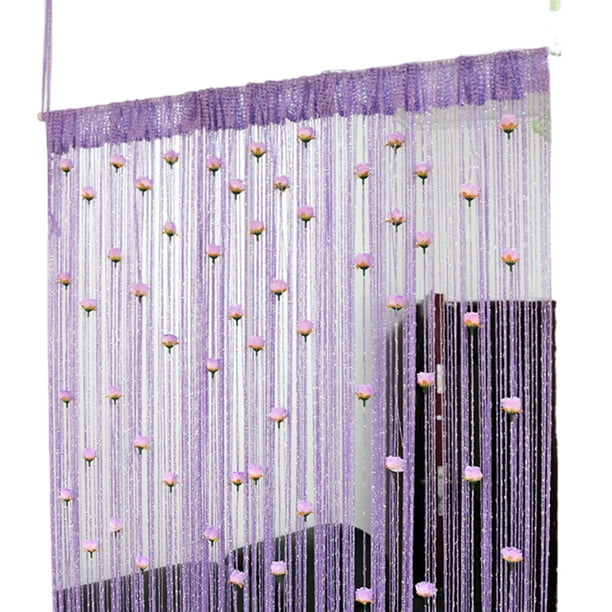 Injueey Cortina romántica con cuentas para decoración de privacidad, cortina con borlas individuales para puerta de rosas, mosquitera para Sombras de ventana violeta