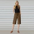 thumbnail image 5 of CheerKidz Women's Summer Linen Half Pants Elastic Waist Button Knee Length Casual Loose Shorts with Pockets(Brown,S), 5 of 7