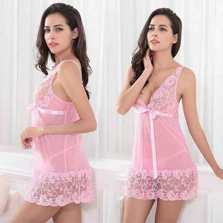 YCNYCHCHY Women Sexy Nightwear M-XXL Lace Nightgown Sleepwear Dress G-String Sexy Lingerie