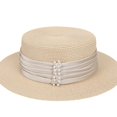 thumbnail image 5 of SikaFu French Style Pearl Straw Hat, Women's Summer Beach Sun Hat, Sun Protection Straw Woven Sun Hat, Socialite Style Flat Top Hat, 5 of 8