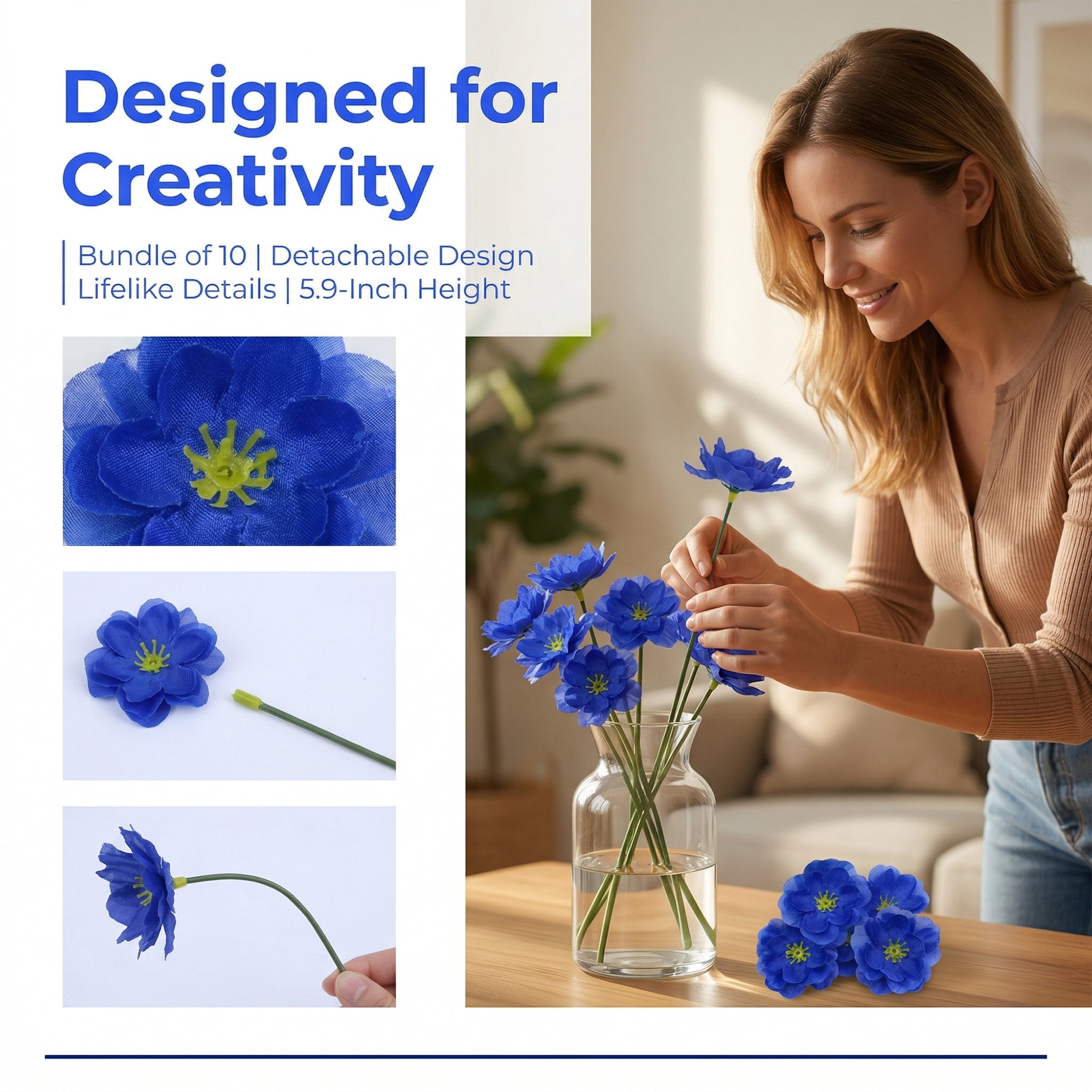 Unique Bargains Artificial Plum Craft Blossom Mini Bouquets Detachable Heads Blue 5.9 in