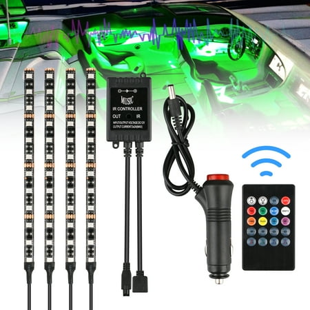 EEEKit LED Strips, 4-Pack 12V LED RGB 8 Colors 5050SMD Waterproof Car Atmosphere Decoration Strip Lamp, Neon Underglow Wireless Remote Control Light Kit Sound