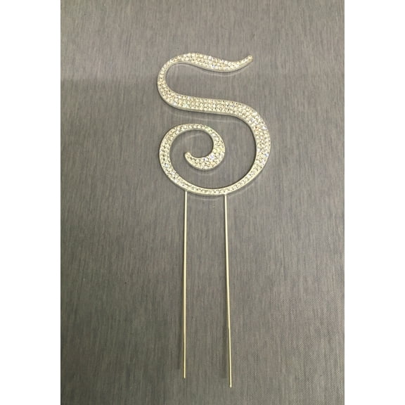 Silver Rhinestone Monogram Wedding Cake Topper Top Letter Initial "S"
