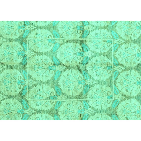Ahgly Company Machine Washable Indoor Rectangle Oriental Turquoise Blue Traditional Area Rugs, 2' x 3'