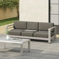 thumbnail image 3 of GDF Studio Crested Bay Outdoor Aluminum 3 Seater Loveseat Sofa with Tray, Silver and Gray, 3 of 10