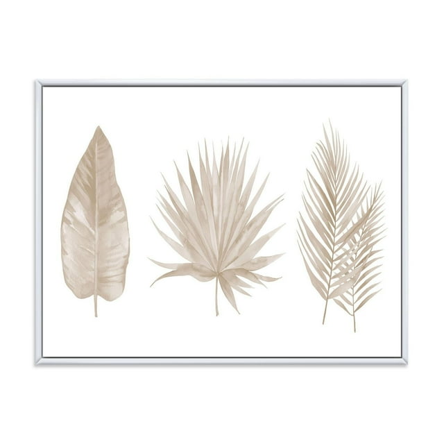 Designart Tropical Beiges Leaves FLOAT FRAME WALL ART