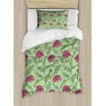 thumbnail image 1 of Spring Duvet Cover Set Twin Size, Romantic Gentle Peony Flowers Composition and Dotted Sketchy Leaves, Decorative 2 Piece Bedding Set with 1 Pillow Sham, Green Pink Charcoal Grey, by Ambesonne, 1 of 3
