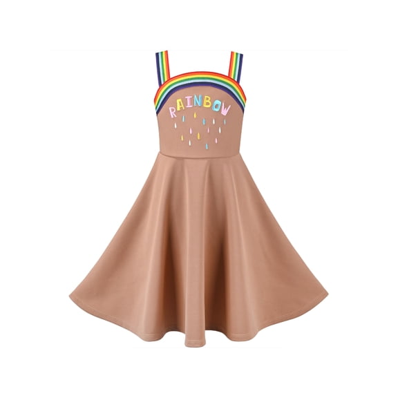 Girls Dress Rainbow Raindrop A-line Strip Suspender Swing Sundress 4 Years