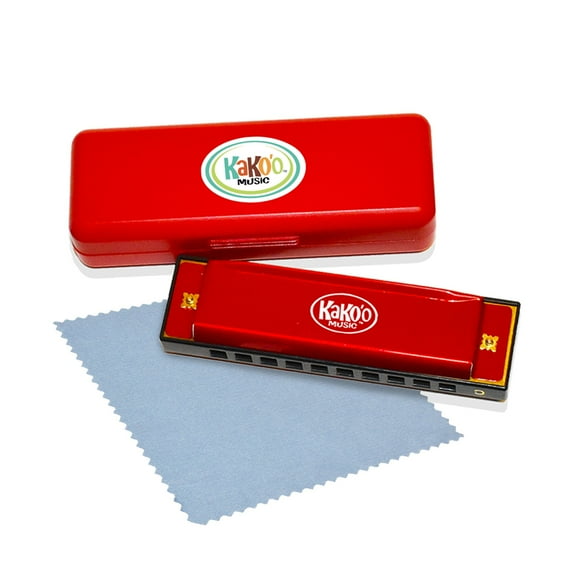 Kako'o: Classic 4"  Metal Harmonica - Red, w/ Storage Case - Standard Size in Scale of C With 10 Holes, Great for Beginners, Ages 5 