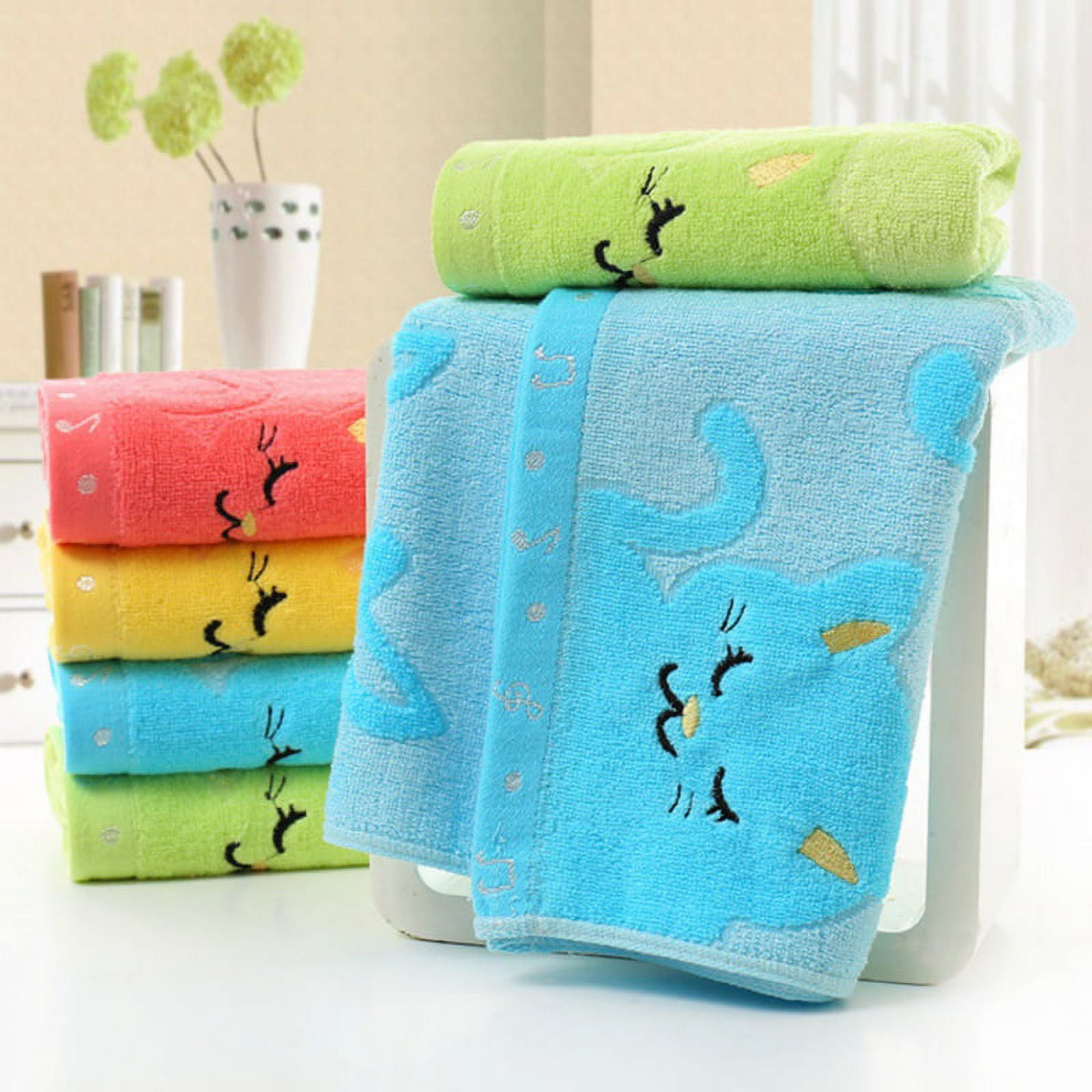 Kissvian 4 Pack Cute Cartoon Bear Pattern Hand Towels, Pure Cotton Children  Bathroom Towel Animals, Kids Washcloths, Fingertip Bath Towels for Home