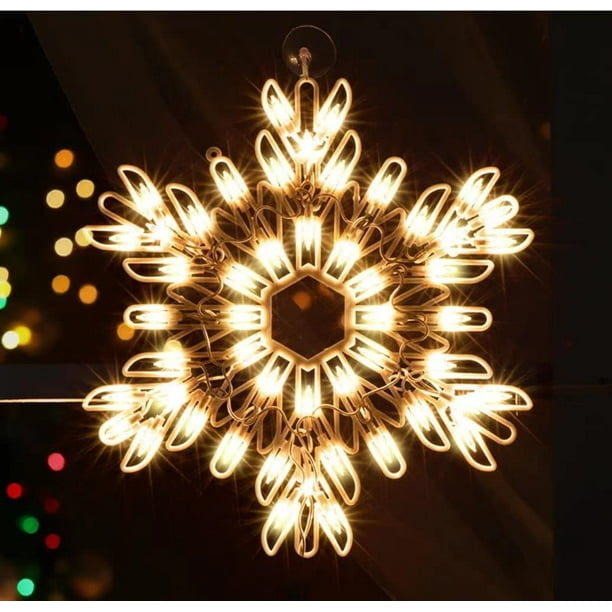 LAMPHOME 4 Pack Lighted Snowflake Candle Bell Star Christmas Window