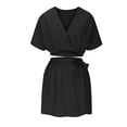 thumbnail image 5 of REORIAFEE 2 Piece Outfits for Women Lounge Set Summer Outfits 2023 Women's Fashion 2 Piece Outfits Linen Sleeveless Crop Top Shorts High Waist Set Pockets Black L, 5 of 7