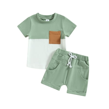 

Toddler Baby Boy Clothes Color Block Short Sleeve T-Shirt Tops + Jogger Shorts Set 2Pcs Infant Summer Outfits
