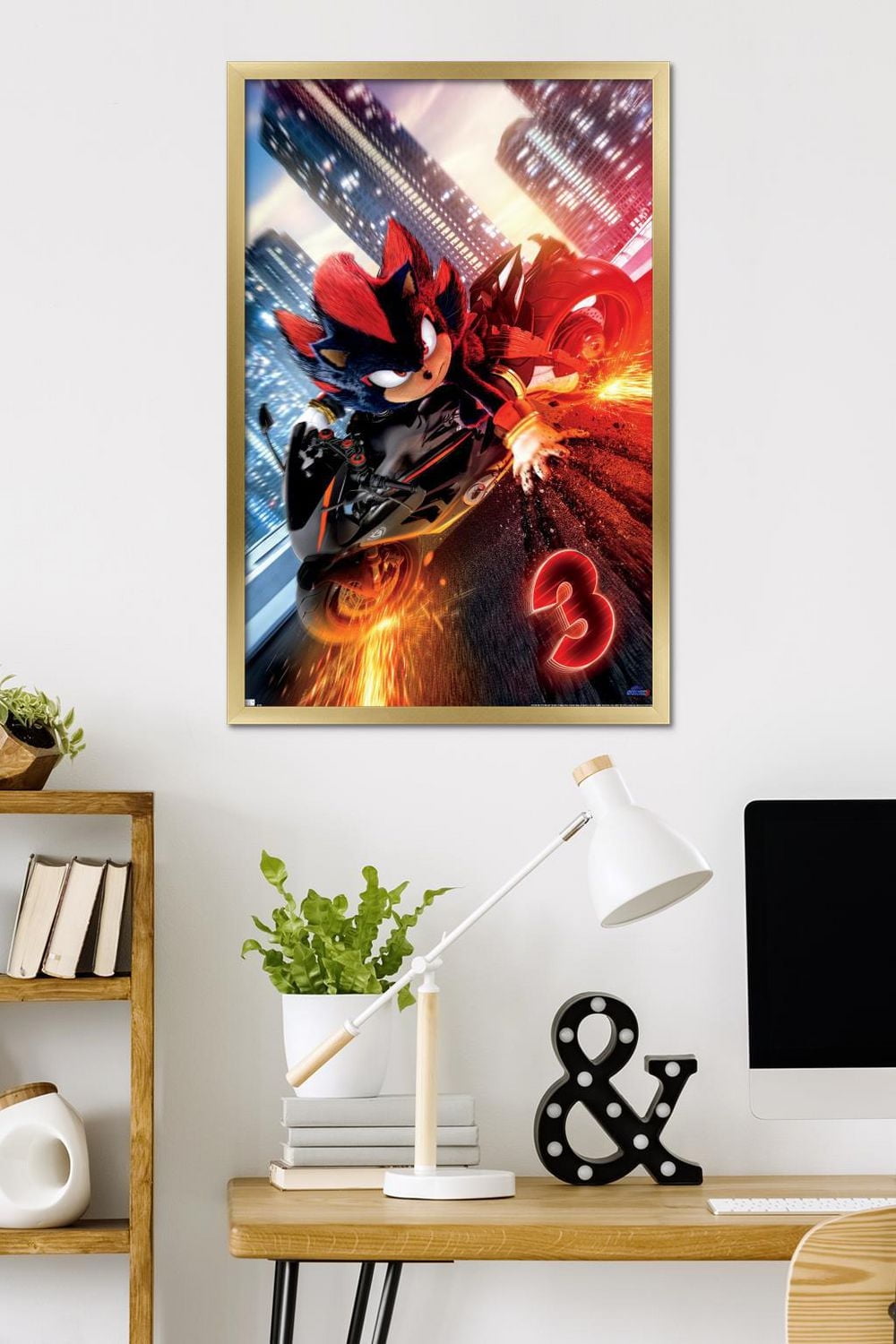 Sonic the Hedgehog 3 - Shadow Motorcycle One Sheet Wall Poster, 14.725" x 22.375" Framed