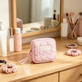 thumbnail image 3 of Feledorashia Sanitary Napkin Storage Bag, Portable Period Pouch, Heart Dots Fabric Mini Organizer, Compact Small Squares Makeup Purse with Double Zipper and Soft Quilted Design, 3 of 6
