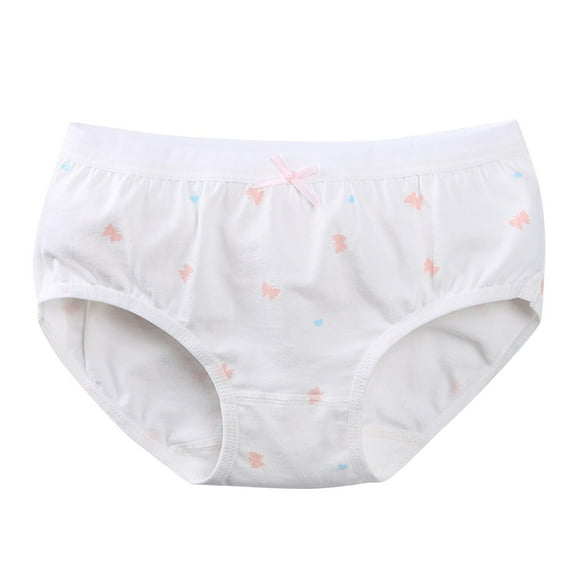 Xfvqtps Toddler Little Girls Underwear Briefs Cotton Soft Butterfly Print Lace Bow Panties for Girls Age 2-10 Years White-01