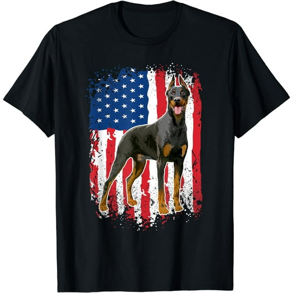 Patriotic Doberman Pinscher Dog American Flag USA T-Shirt