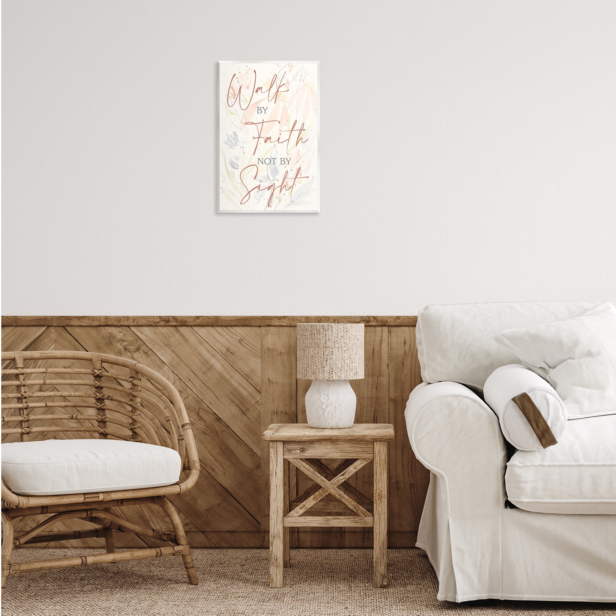 Stupell Industries Walk By Faith Phrase Religious Painting Unframed Art Print Wall Art, 13 x 19