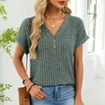thumbnail image 5 of PNTUTB Women's Casual Solid Color Ribbed V Neck Button Front Loose Comfortable Short Sleeve T Shirts, 5 of 6