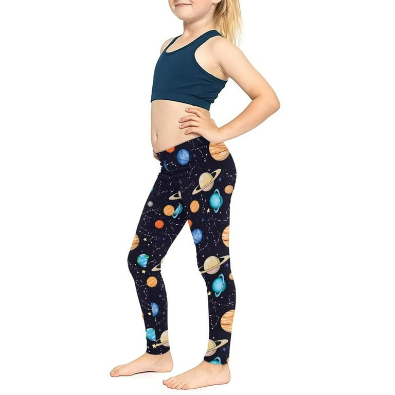 FKELYI Universe Planets Kids Leggings Size 8-9 Years Elastic Hoilday Girls  Tights Quick Drying Sports Yoga Pants High Waisted Yummy Control