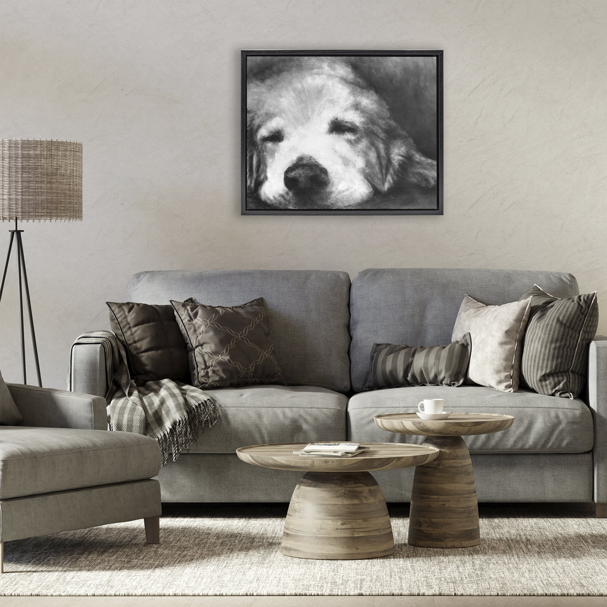 Stupell Industries Monochrome Dog Day Afternoon Black Framed Floater Canvas Wall Art, design by Walt Johnson