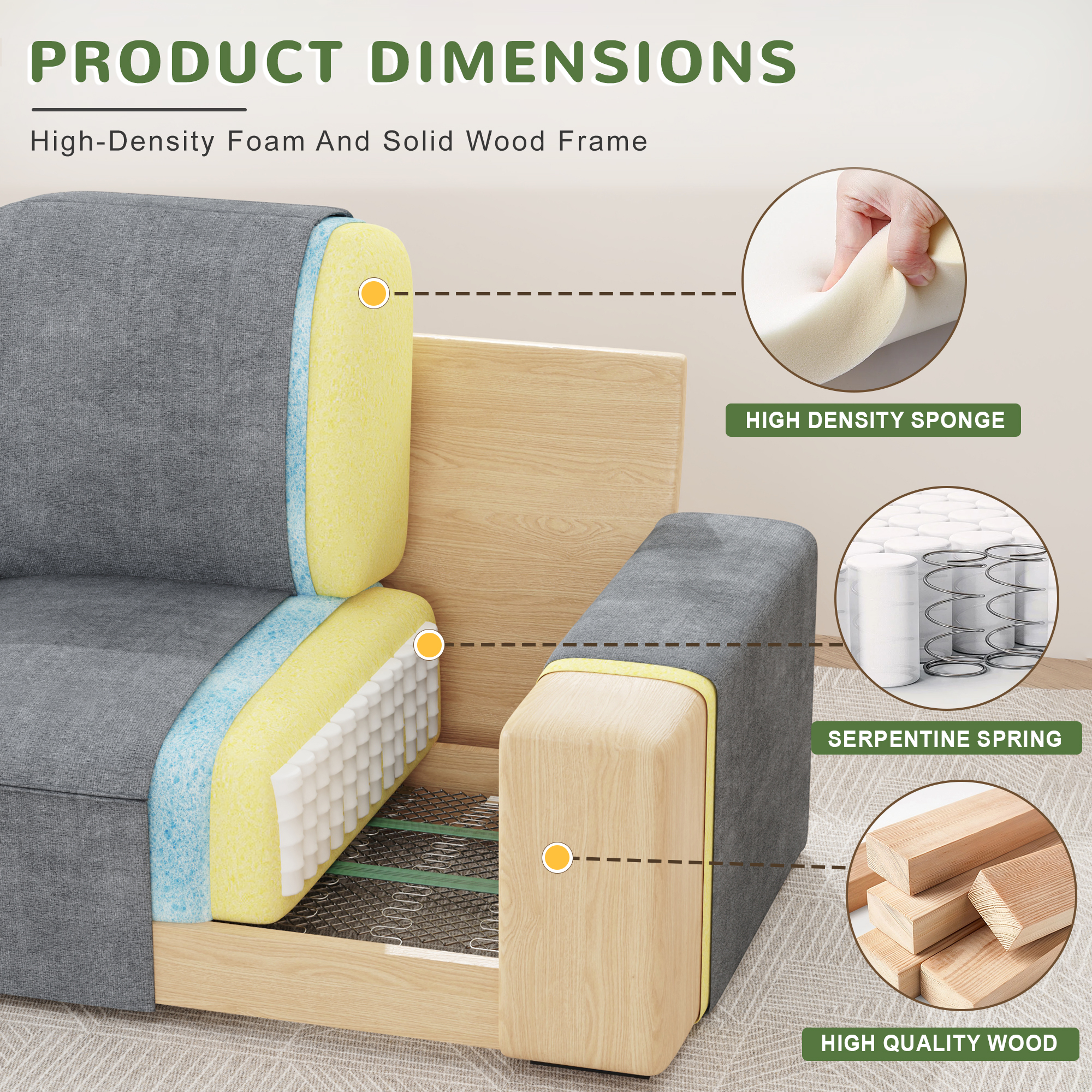 AAQZ 87" Comfy Sofa for Living Room, 3 Seater Chenille Fabric Couch for Small Space, Light Gray