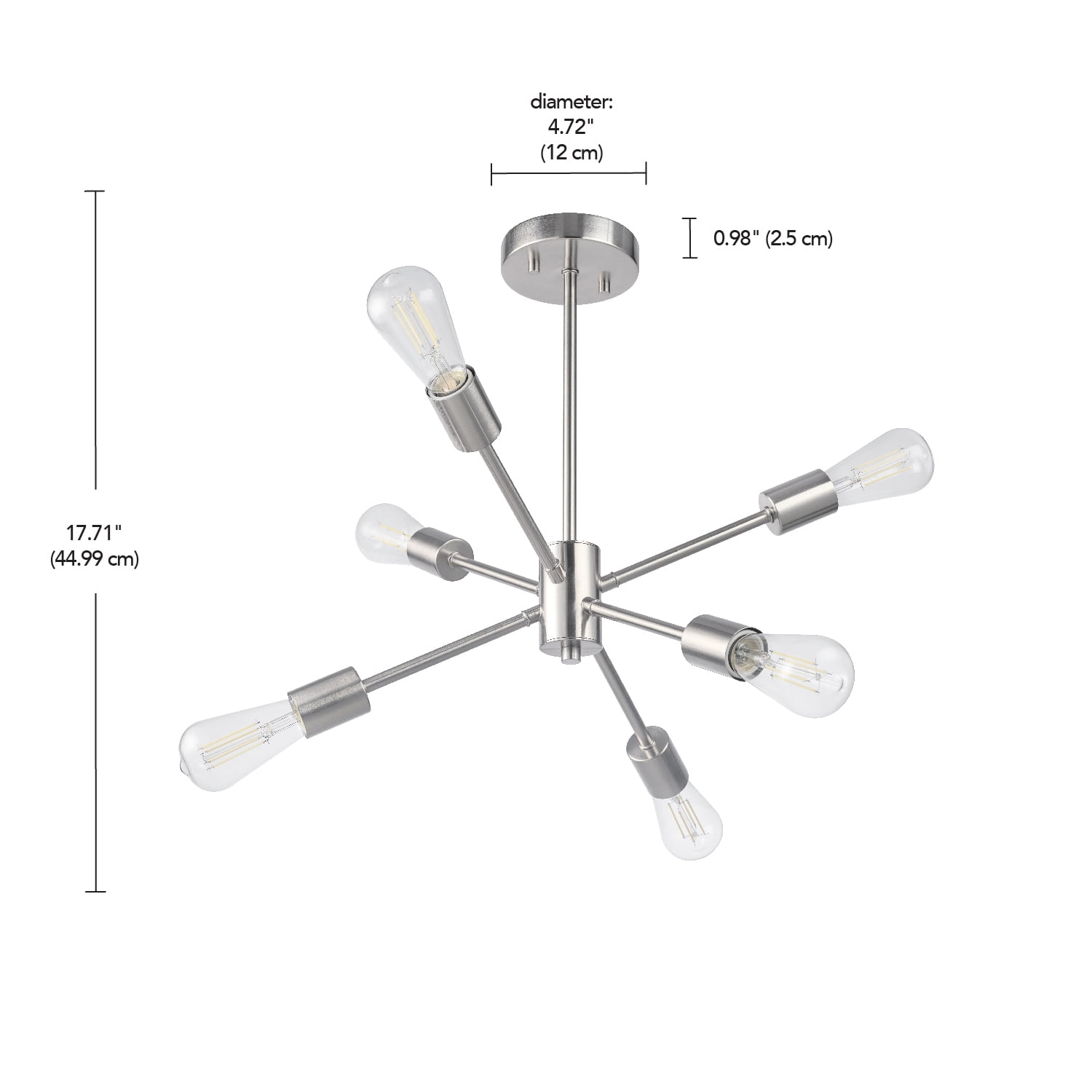 Better Homes & Gardens 6 Lights Semi-Flush Mount, Satin Nickel, Bulb Not Included