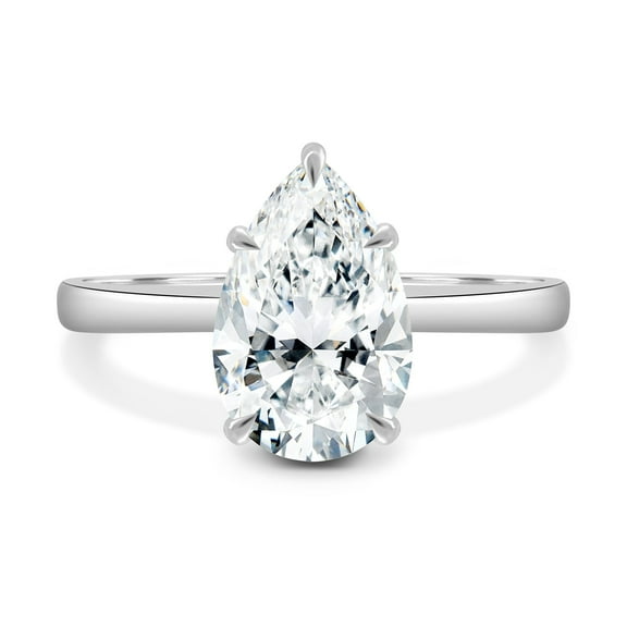 ESTE ORIGIN 2 Ct Moissanite Diamond Pear Solitaire Ring with 5-Claw Mount in 10K White Gold for Women's