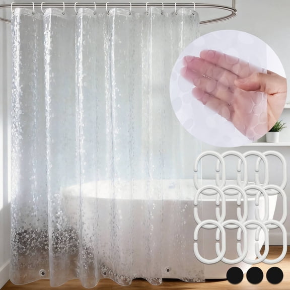 JILhome Boho Shower Curtain, PEVA Shower Curtains with Cobblestone Pattern, Waterproof Shower Curtain with 3 Magnets and 12 Hooks for Bathroom, Machine Washable, 70" W x70" L
