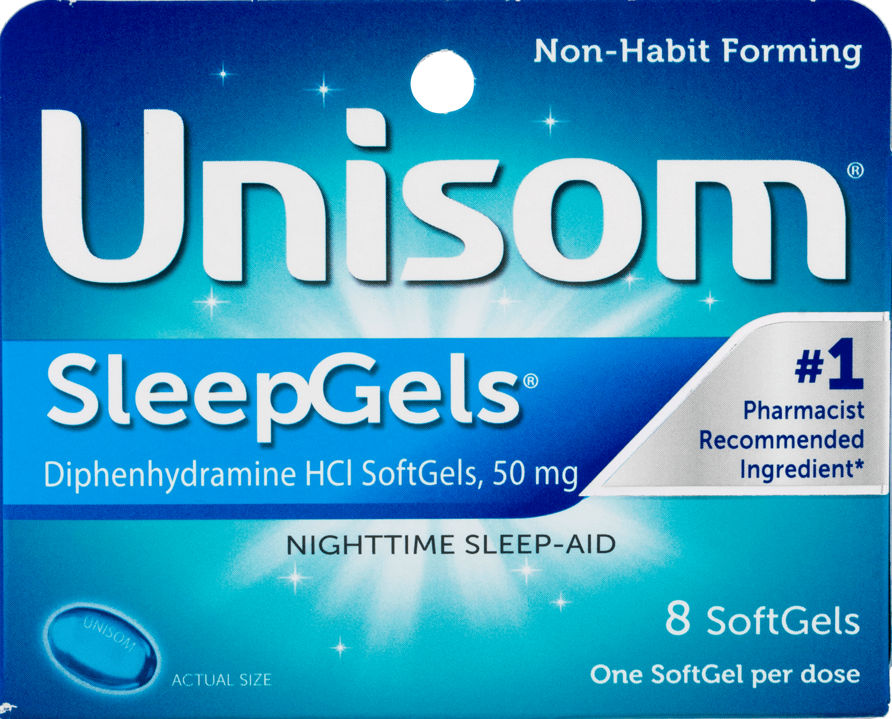 Unisom SleepGels Diphenhydramine HCI SoftGels, 8ct - Walmart.com ...